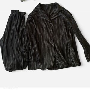 Black Pleated Two-Piece Set